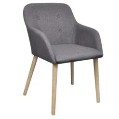 Chaise Tissu Gris Clair Et Pieds Chêne Massif Chila - Lot De 2