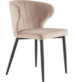 Chaise Velours Beige Et Pieds Métal Noir Lyriane - Lot De 2