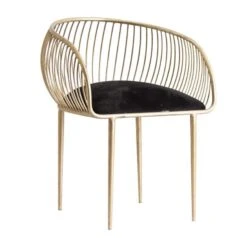 Chaise Avec Accoudoirs Art Déco Métal Doré Et Velours Noir Et Métal Doré Zug - Lot De 2