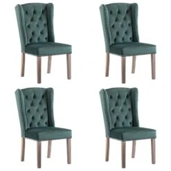 Chaises De Salle à Manger 4 Pcs Vert Foncé Velours 2