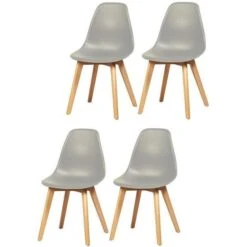 Lot De 4 Chaises De Salle A Manger Gris - Pieds En Bois Hévéa Massif - Scandinave - L 48 X P 55 Cm