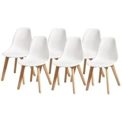 Lot De 6 Chaises Pieds En Hévéa - Blanc - L 46 X P 53 X H 82