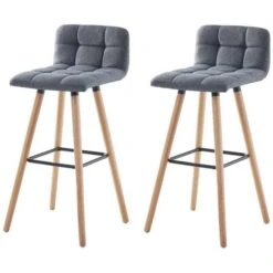 STINA Lot De Bar 2 Tabourets De Bar En Bois Hetre Massif - Revetement Tissu Gris Anthracite - Scandinave - L 42 X P 49 Cm