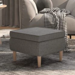 Tabouret Avec Pieds En Bois Gris Clair Tissu
