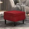 Tabouret Avec Pieds En Bois Rouge Bordeaux Velours