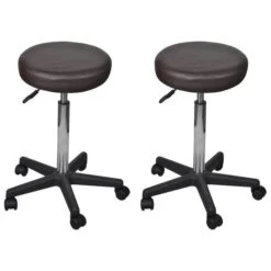 Tabouret Bas à Roulettes Réglable Simili Cuir Marron Tawen - Lot De 2