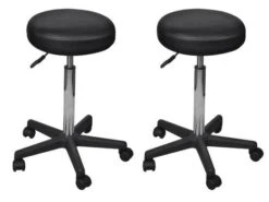 Tabouret Bas à Roulettes Réglable Simili Cuir Noir Tawen - Lot De 2
