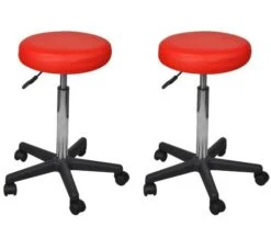 Tabouret Bas à Roulettes Réglable Simili Cuir Rouge Tawen - Lot De 2