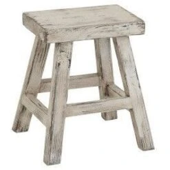 Tabouret Bas Bois Massif Blanc Délavé Zayn L 41 Cm