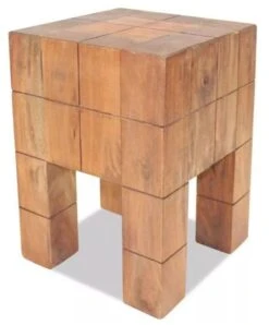 Tabouret Bas Carré Bois Massif Recyclé Clair Aquadi
