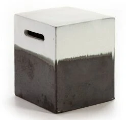 Tabouret Bas Carré Grès Blanc Et Gris
