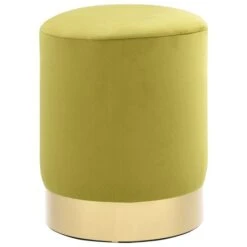 Tabouret Bas Design Velours Vert Anis Et Metal Doré Sinza