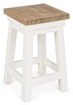 Tabouret Bas En Bois MDF Et Pin Blanc Elya - Lot De 3