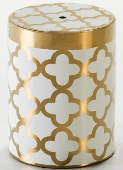 Tabouret Bas Rond Céramique Blanc Et Doré Jaizy