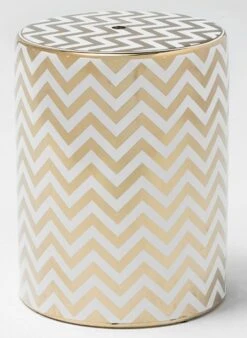 Tabouret Bas Rond Céramique Doré Et Blanc Laizy