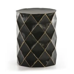 Tabouret Bas Rond Métal Noir Et Doré Keita