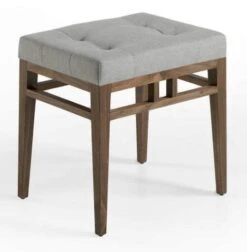 Tabouret Capitonné Tissu Et Pieds Bois Plaqué Noyer Panagagora