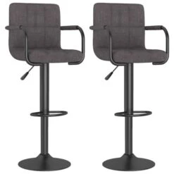 Tabouret Capitonné Tissu Gris Taupe Avec Accoudoir Et Pied Acier Noir Volka - Lot De 2