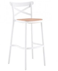 Tabouret Coloniale Bois Et Rotin Synthétique Blanc Kantik 75 Cm