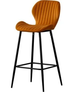 Tabouret De Bar Velours Doré Et Pieds Métal Noir Mory - Lot De 4