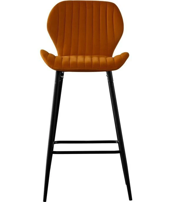 Tabouret De Bar Velours Doré Et Pieds Métal Noir Mory - Lot De 4 2 Tabouret De Bar Velours Doré Et Pieds Métal Noir Mory - Lot De 4 – Image 2