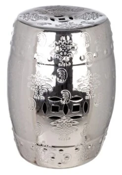 Tabouret En Céramique Argenté Avec Motifs Saphy - Lot De 2