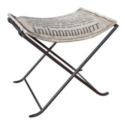 Tabouret Pliant Tissu Gris Imprimé Et Pieds Métal Noir Intag