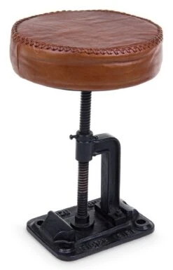 Tabouret Rond En Acier Noir Et Cuir Marron Charlie - Lot De 2