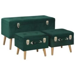 Tabourets De Rangement 3 Pcs Vert Velours 2
